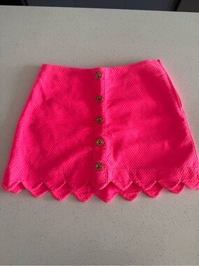 Women's Hot Pink Scallop Hem Button-Front Skirt Lily Pulitzer